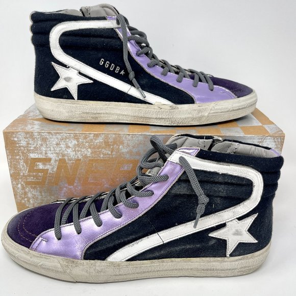 Golden Goose High Top SLIDE Sneakers Grape Textile Suede Size 38 US 8 - Picture 2 of 9